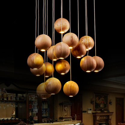 VierraSol | Lámpara Colgante de Bola de Madera | Diseño Natural Moderno