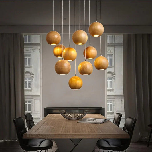 VierraSol | Lámpara Colgante de Bola de Madera | Diseño Natural Moderno