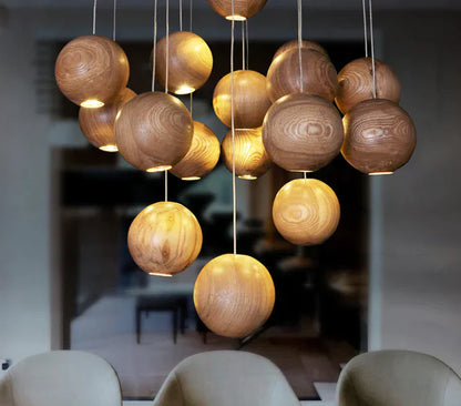 VierraSol | Lámpara Colgante de Bola de Madera | Diseño Natural Moderno