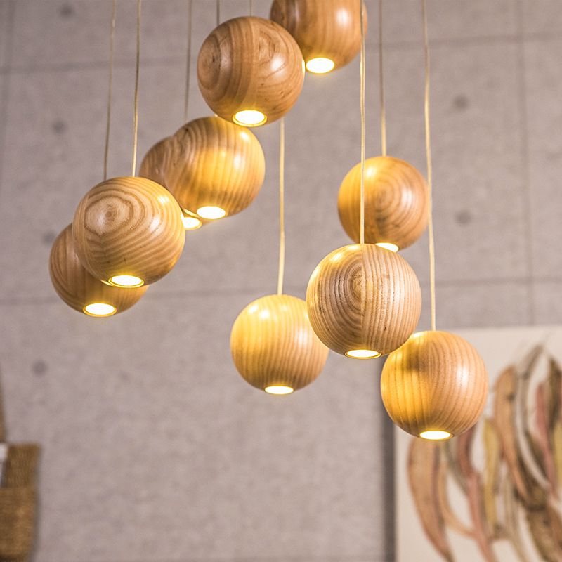 VierraSol | Lámpara Colgante de Bola de Madera | Diseño Natural Moderno