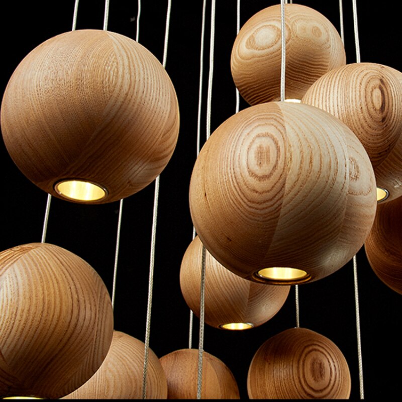VierraSol | Lámpara Colgante de Bola de Madera | Diseño Natural Moderno