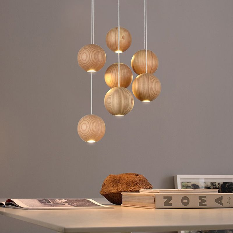 VierraSol | Lámpara Colgante de Bola de Madera | Diseño Natural Moderno