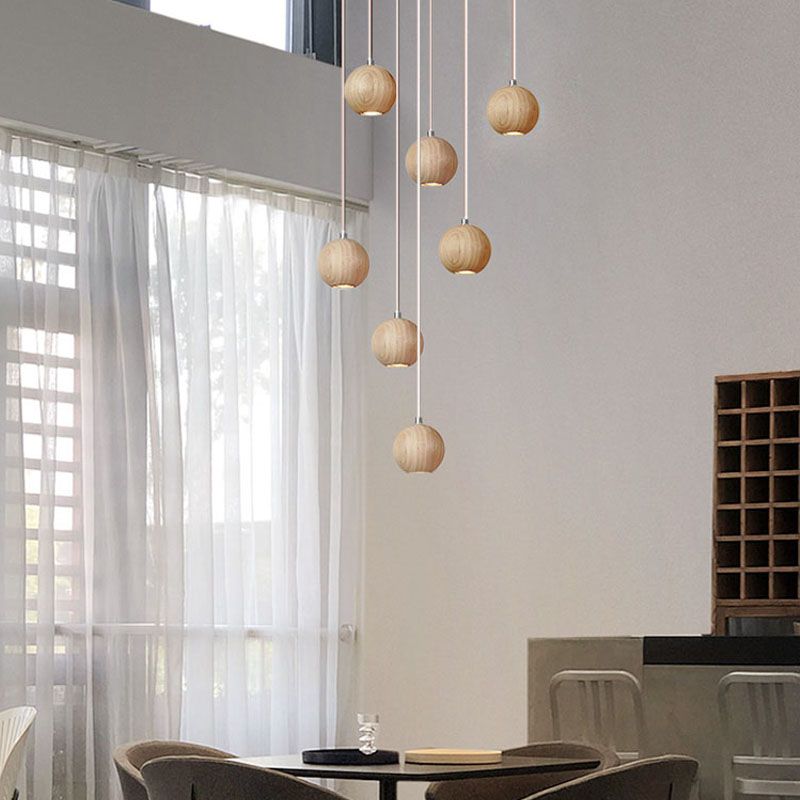 VierraSol | Lámpara Colgante de Bola de Madera | Diseño Natural Moderno