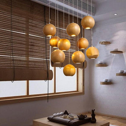 VierraSol | Lámpara Colgante de Bola de Madera | Diseño Natural Moderno
