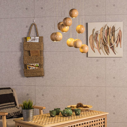 VierraSol | Lámpara Colgante de Bola de Madera | Diseño Natural Moderno