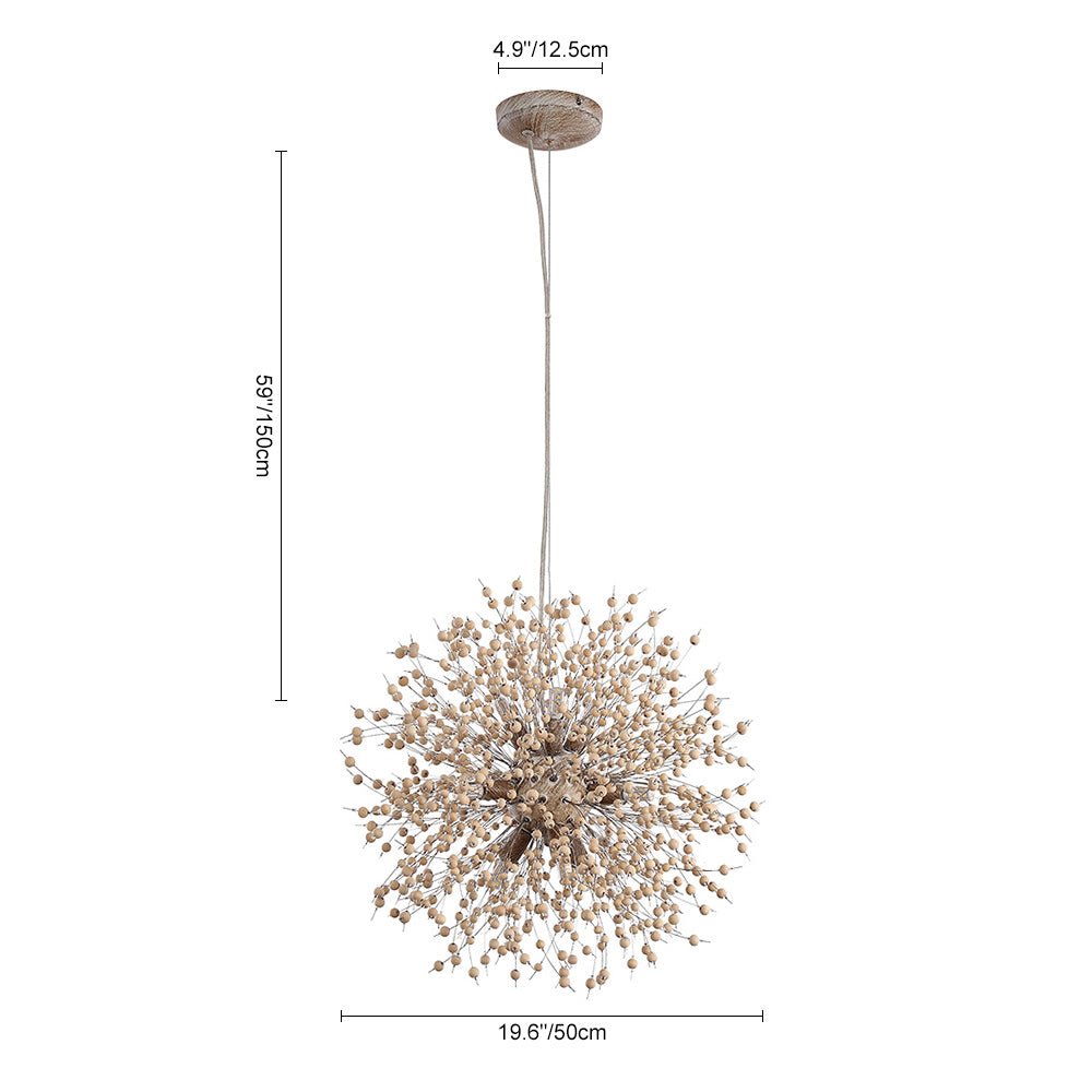 VierraSol | Lámpara Colgante de Diente de León con Perlas de Madera | Diseño de Estrella Explosiva
