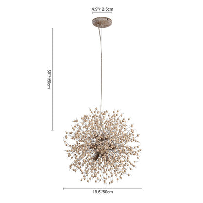 VierraSol | Lámpara Colgante de Diente de León con Perlas de Madera | Diseño de Estrella Explosiva