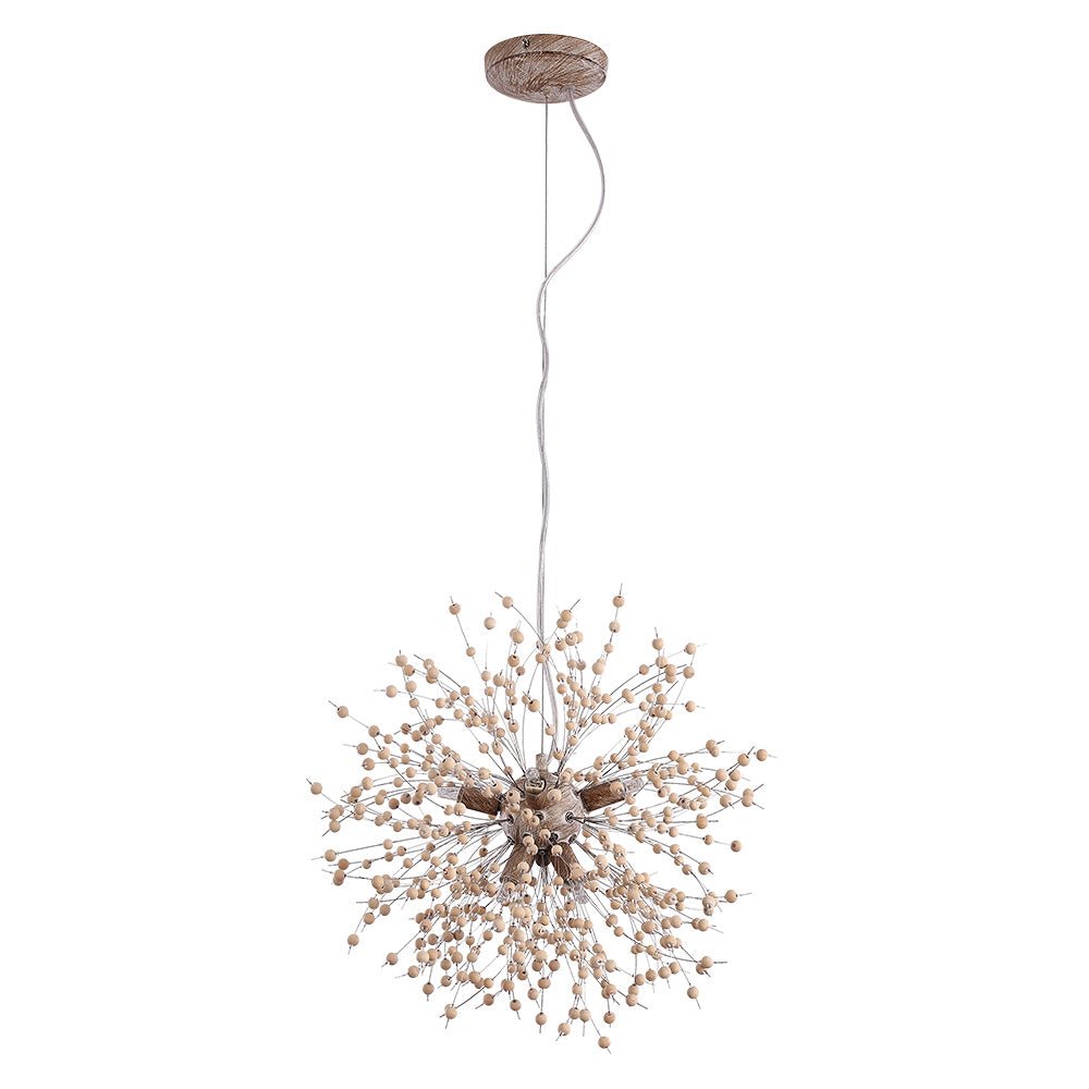 VierraSol | Lámpara Colgante de Diente de León con Perlas de Madera | Diseño de Estrella Explosiva