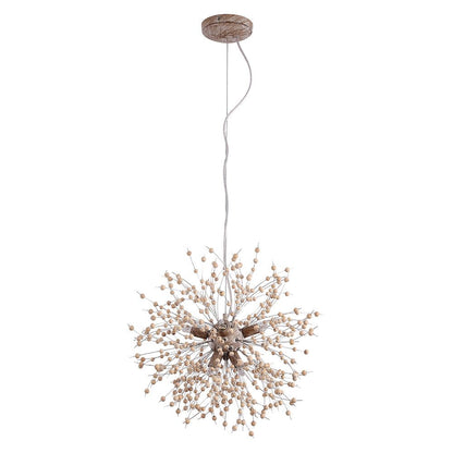 VierraSol | Lámpara Colgante de Diente de León con Perlas de Madera | Diseño de Estrella Explosiva