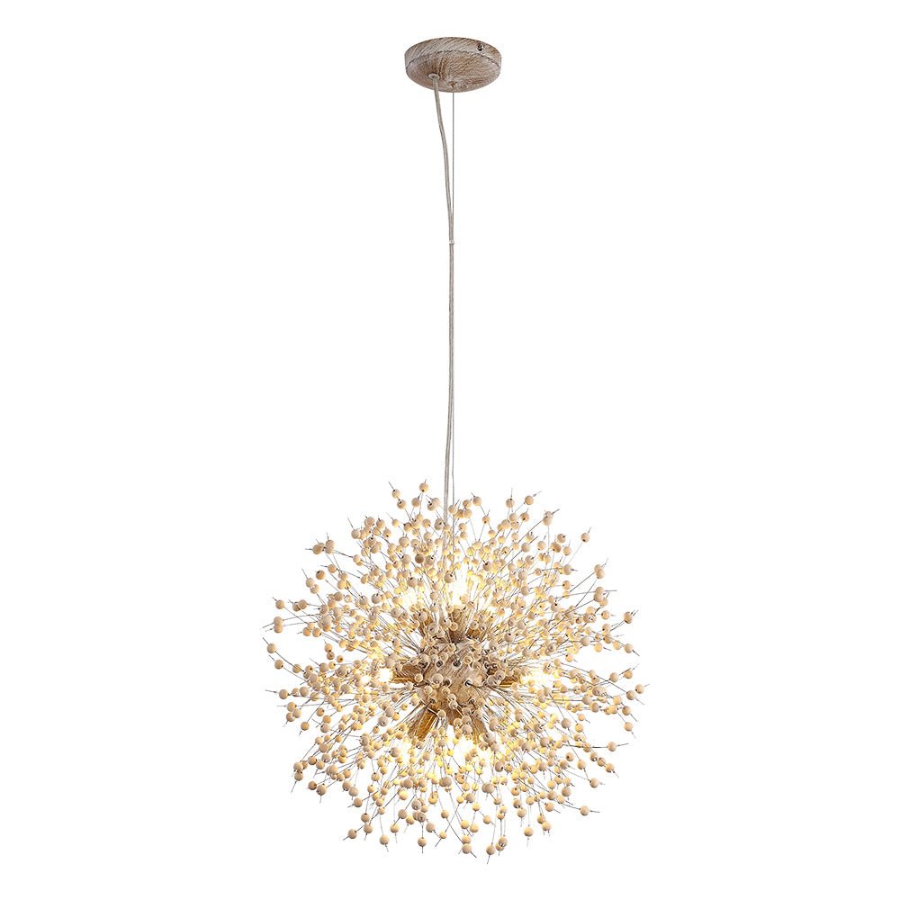 VierraSol | Lámpara Colgante de Diente de León con Perlas de Madera | Diseño de Estrella Explosiva