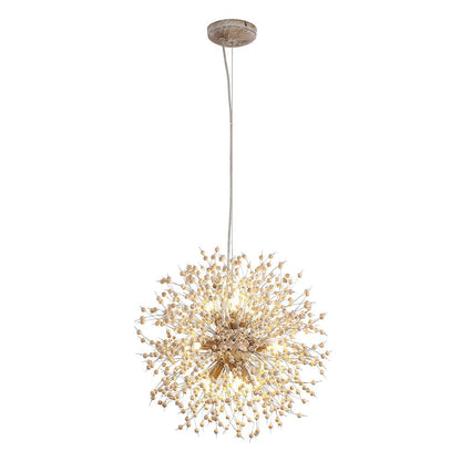 VierraSol | Lámpara Colgante de Diente de León con Perlas de Madera | Diseño de Estrella Explosiva
