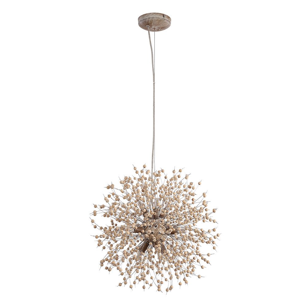 VierraSol | Lámpara Colgante de Diente de León con Perlas de Madera | Diseño de Estrella Explosiva