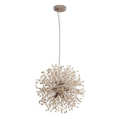 VierraSol | Lámpara Colgante de Diente de León con Perlas de Madera | Diseño de Estrella Explosiva