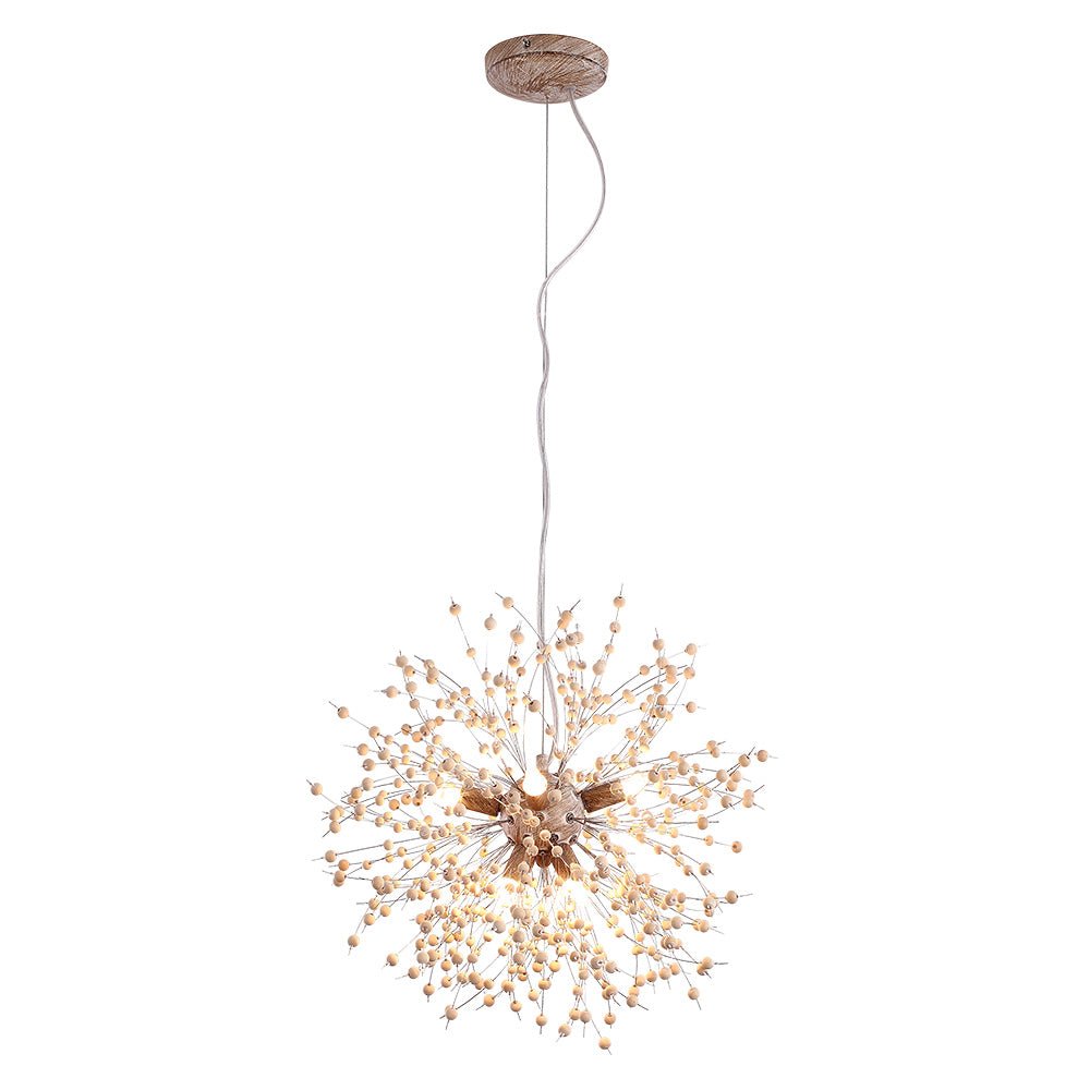 VierraSol | Lámpara Colgante de Diente de León con Perlas de Madera | Diseño de Estrella Explosiva