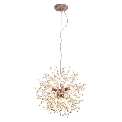 VierraSol | Lámpara Colgante de Diente de León con Perlas de Madera | Diseño de Estrella Explosiva