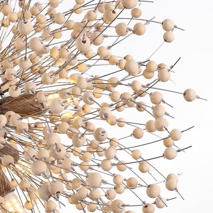 VierraSol | Lámpara Colgante de Diente de León con Perlas de Madera | Diseño de Estrella Explosiva