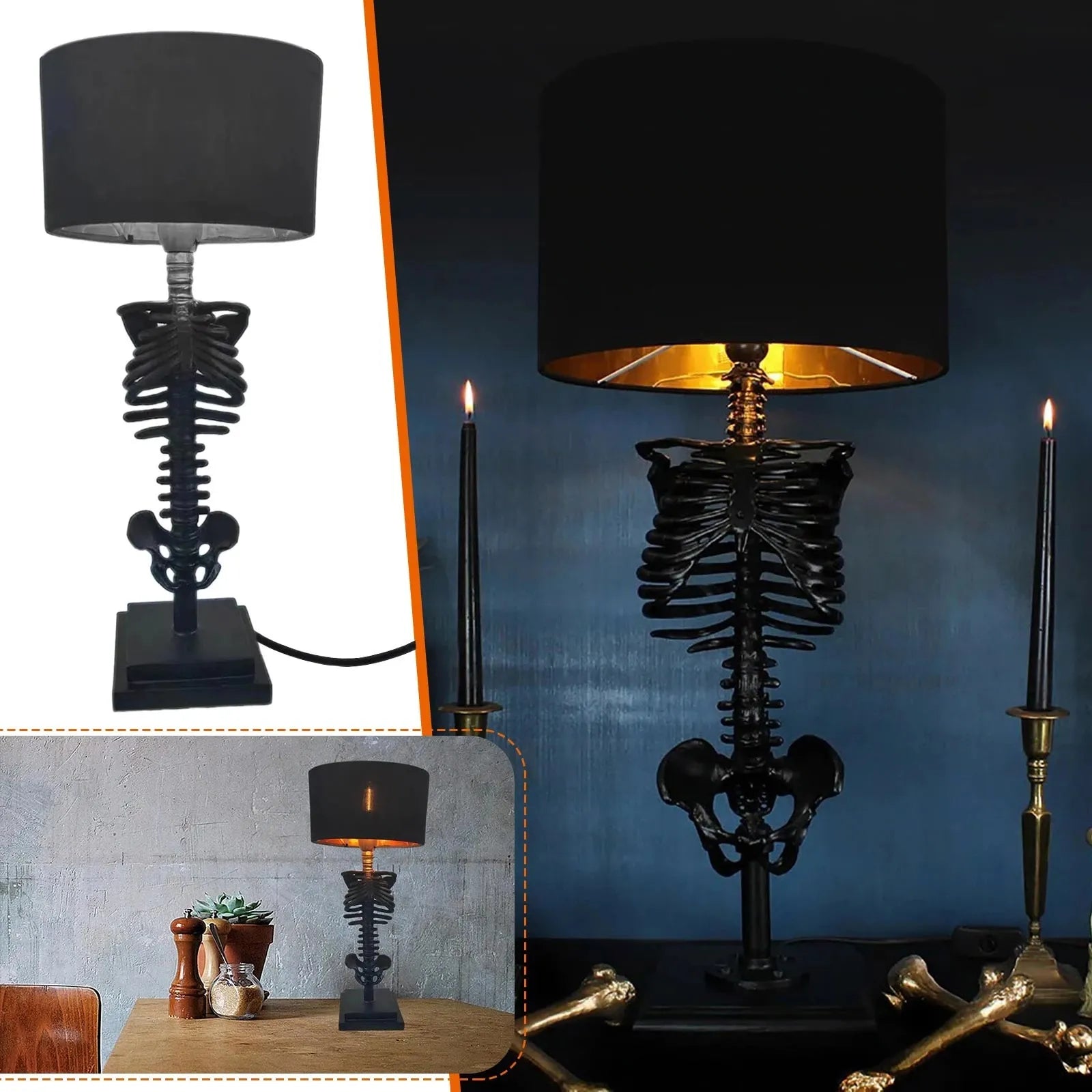 VierraSol | Lámpara de Mesa Esqueleto Gótico | Diseño Artístico Hecho a Mano