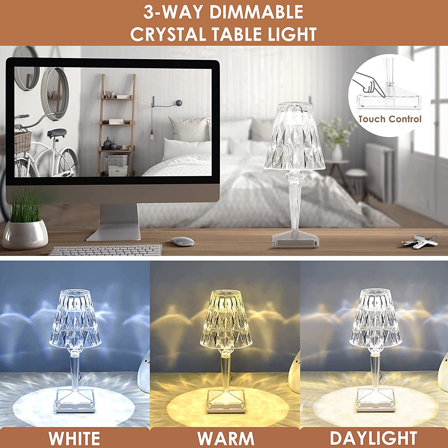 VierraSol | Lámpara de Mesa LED de Cristal | Diseño Elegante de Diamante