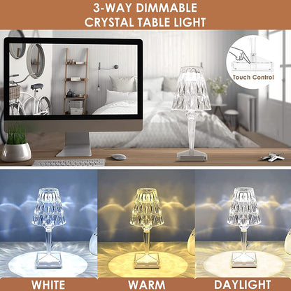 VierraSol | Lámpara de Mesa LED de Cristal | Diseño Elegante de Diamante