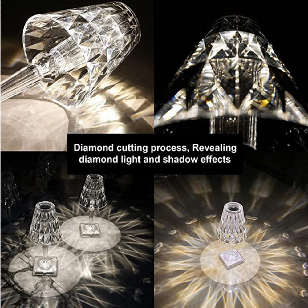 VierraSol | Lámpara de Mesa LED de Cristal | Diseño Elegante de Diamante