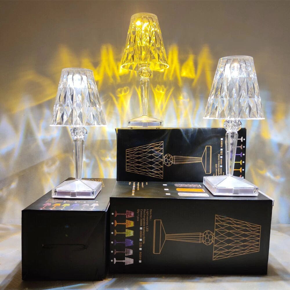 VierraSol | Lámpara de Mesa LED de Cristal | Diseño Elegante de Diamante