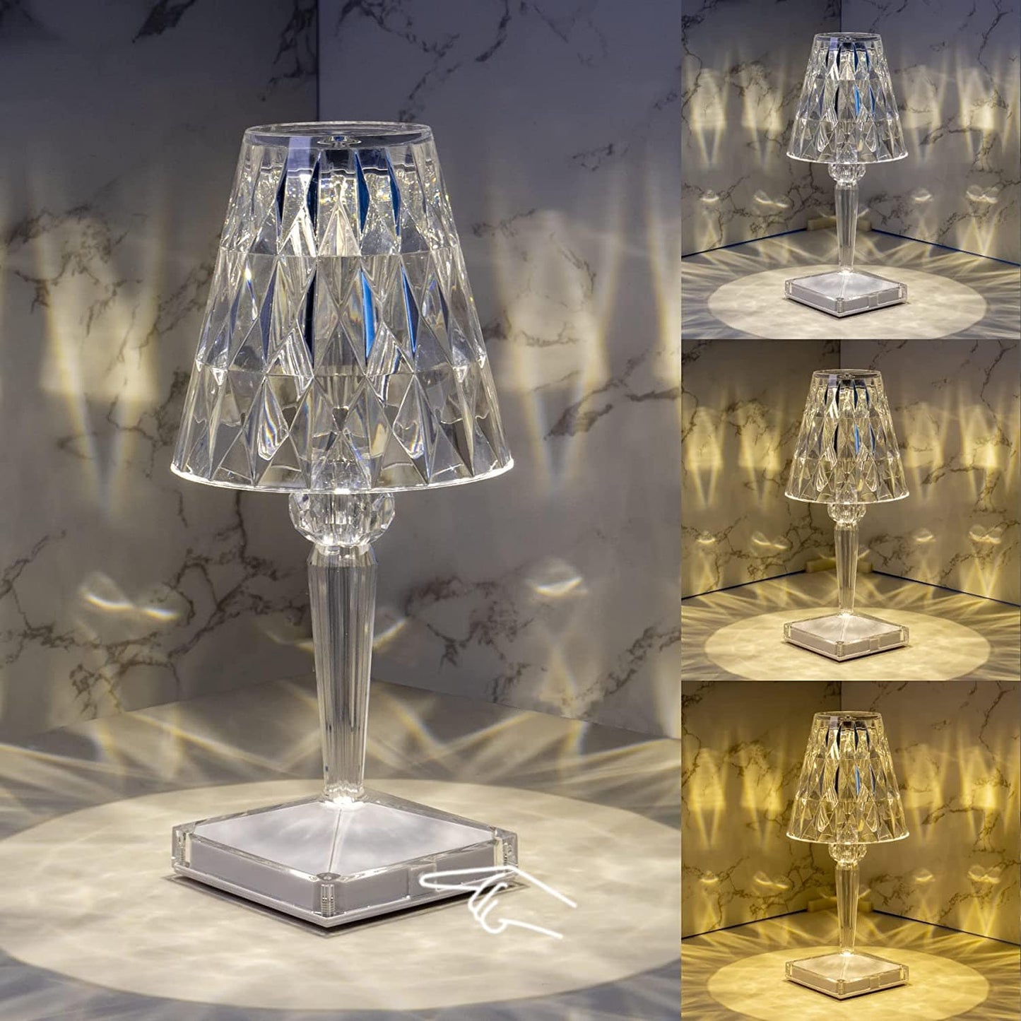 VierraSol | Lámpara de Mesa LED de Cristal | Diseño Elegante de Diamante