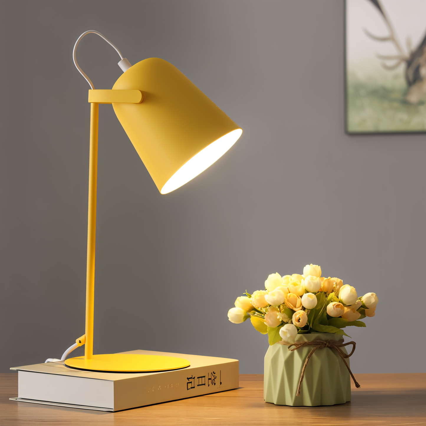 VierraSol | Lámpara de Mesa Macaron - Lámpara de Escritorio Amarillo Nórdico - Lámpara Ajustable