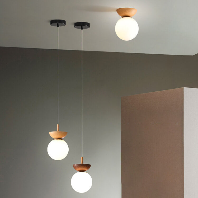 VierraSol | Lámpara de Techo con Globo de Vidrio | Diseño de Grano de Madera