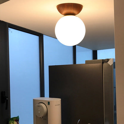 VierraSol | Lámpara de Techo con Globo de Vidrio | Diseño de Grano de Madera