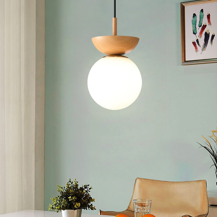 VierraSol | Lámpara de Techo con Globo de Vidrio | Diseño de Grano de Madera