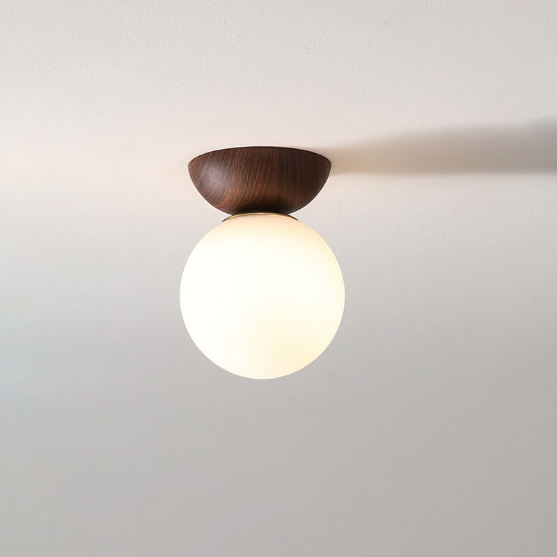 VierraSol | Lámpara de Techo con Globo de Vidrio | Diseño de Grano de Madera