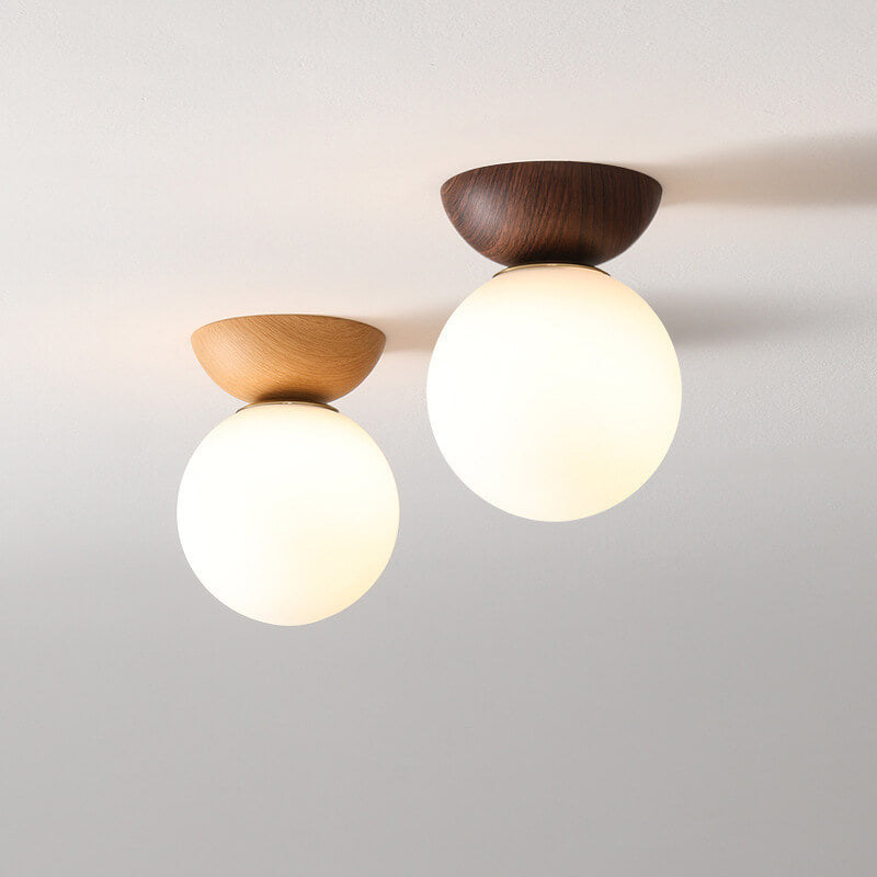 VierraSol | Lámpara de Techo con Globo de Vidrio | Diseño de Grano de Madera