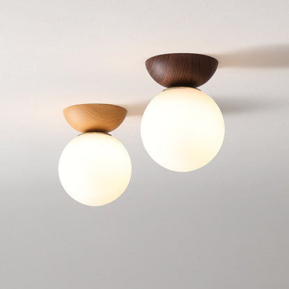 VierraSol | Lámpara de Techo con Globo de Vidrio | Diseño de Grano de Madera