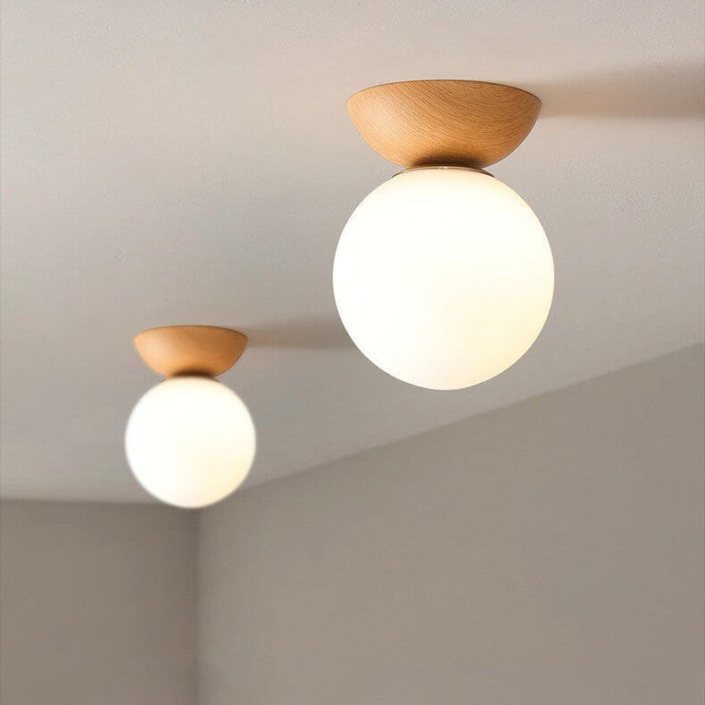 VierraSol | Lámpara de Techo con Globo de Vidrio | Diseño de Grano de Madera