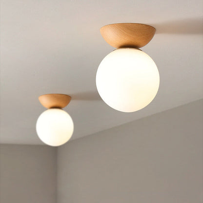 VierraSol | Lámpara de Techo con Globo de Vidrio | Diseño de Grano de Madera