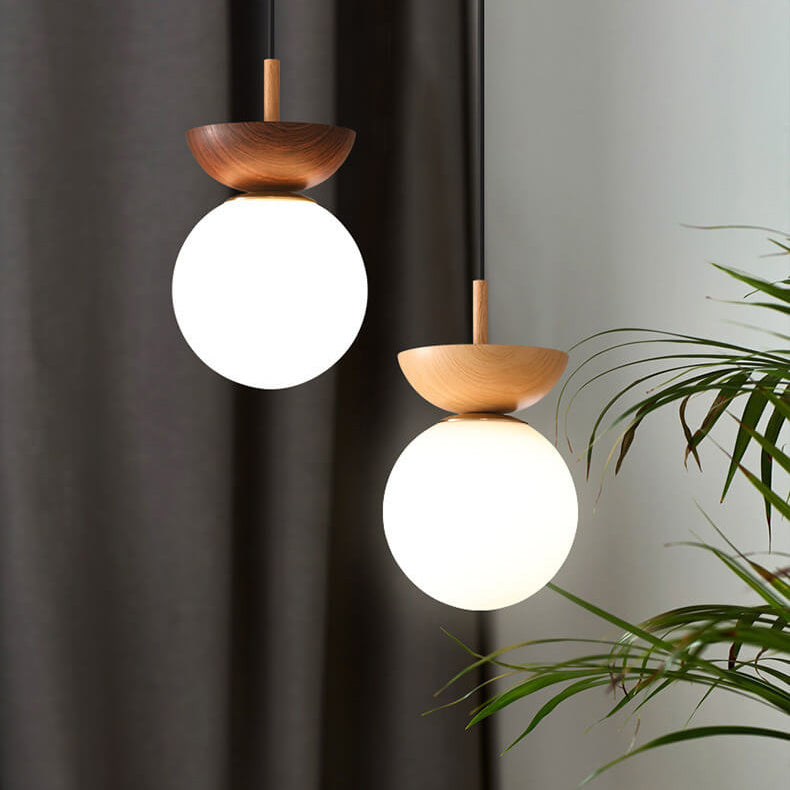 VierraSol | Lámpara de Techo con Globo de Vidrio | Diseño de Grano de Madera