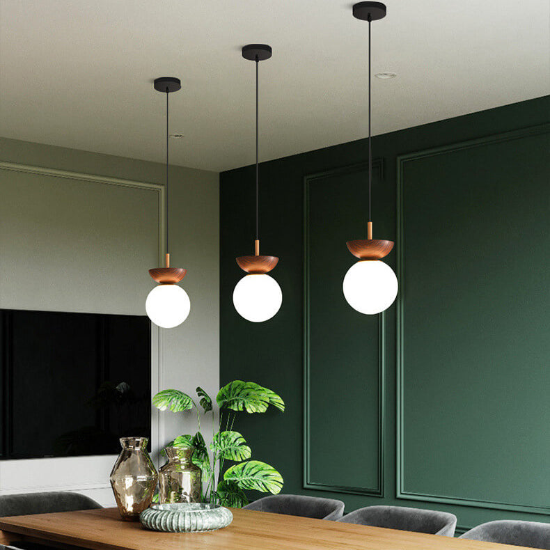 VierraSol | Lámpara de Techo con Globo de Vidrio | Diseño de Grano de Madera