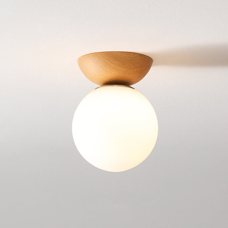 VierraSol | Lámpara de Techo con Globo de Vidrio | Diseño de Grano de Madera