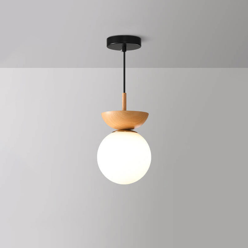 VierraSol | Lámpara de Techo con Globo de Vidrio | Diseño de Grano de Madera