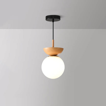 VierraSol | Lámpara de Techo con Globo de Vidrio | Diseño de Grano de Madera