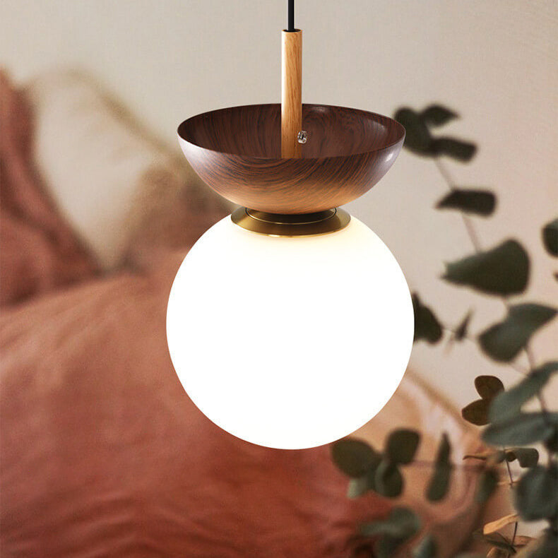 VierraSol | Lámpara de Techo con Globo de Vidrio | Diseño de Grano de Madera