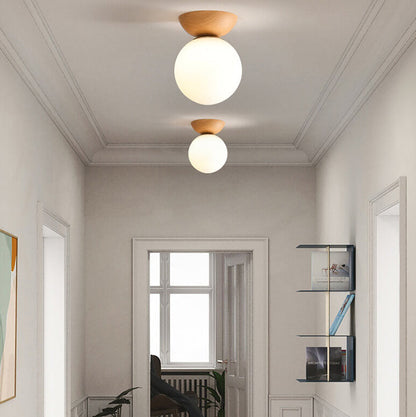 VierraSol | Lámpara de Techo con Globo de Vidrio | Diseño de Grano de Madera