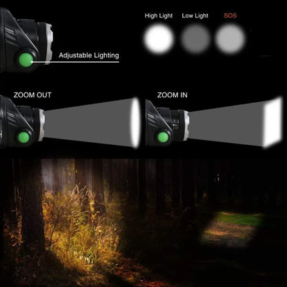 VierraSol | Linterna Frontal LED para Exterior - Zoom Ajustable, Impermeable