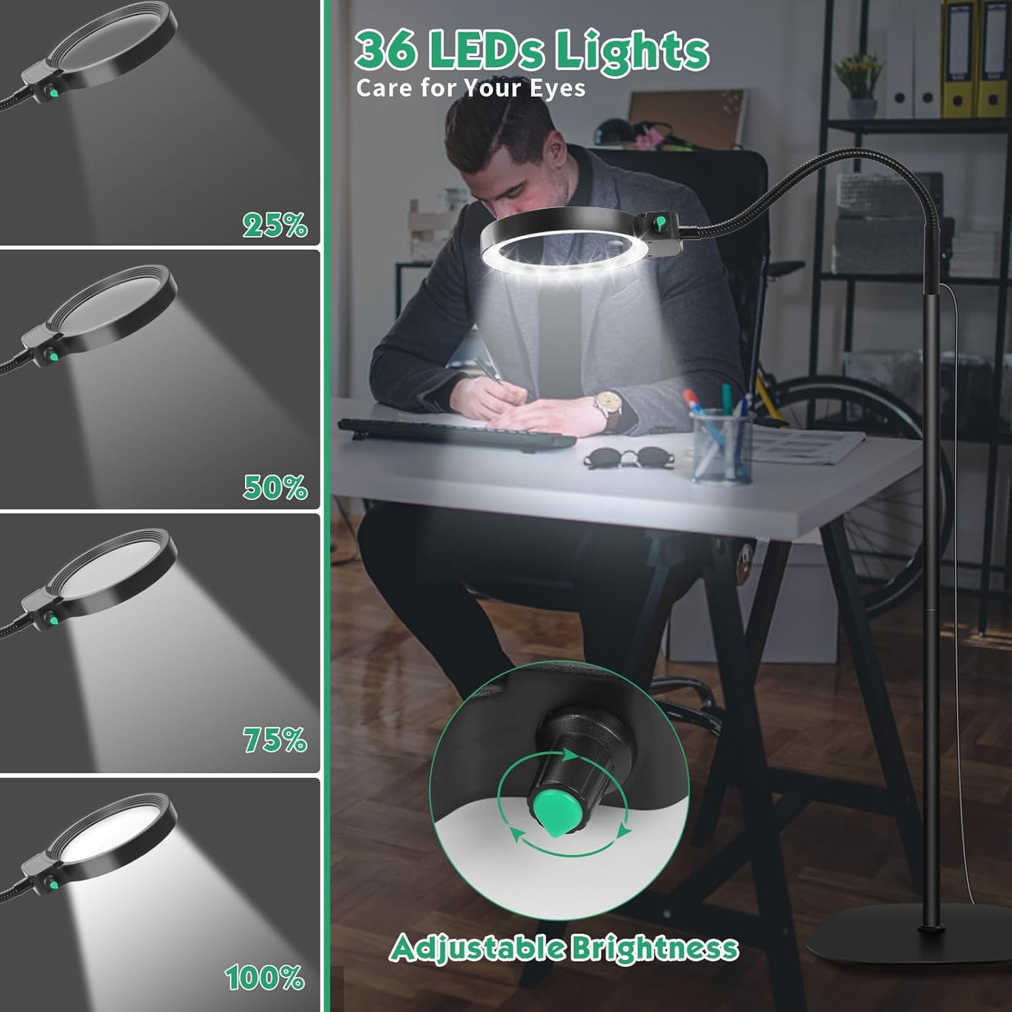 VierraSol | Lupa de Lado Completo con Luz LED – Ayuda de Lectura Manos Libres para Libros, Manualidades y Pasatiempos
