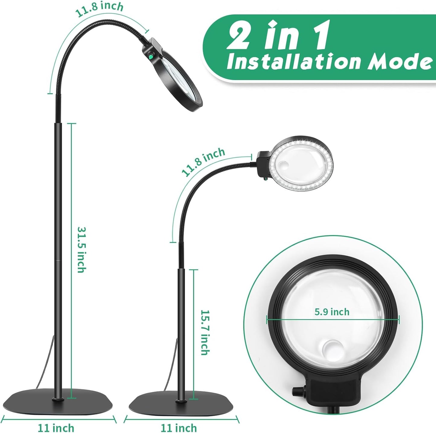 VierraSol | Lupa de Lado Completo con Luz LED – Ayuda de Lectura Manos Libres para Libros, Manualidades y Pasatiempos