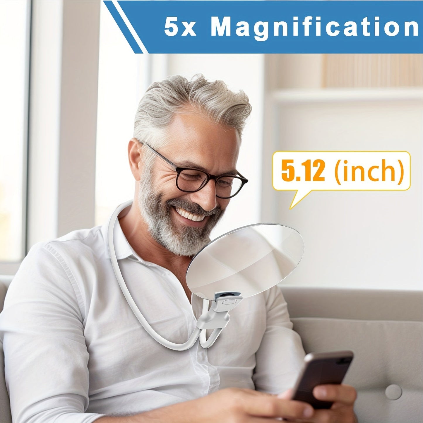 VierraSol | Lupa Pro de 5X – Lupa Ajustable de Cuello Manos Libres para Personas Mayores y con Discapacidad Visual – Perfecta para Leer, Coser, Manualidades e Inspección