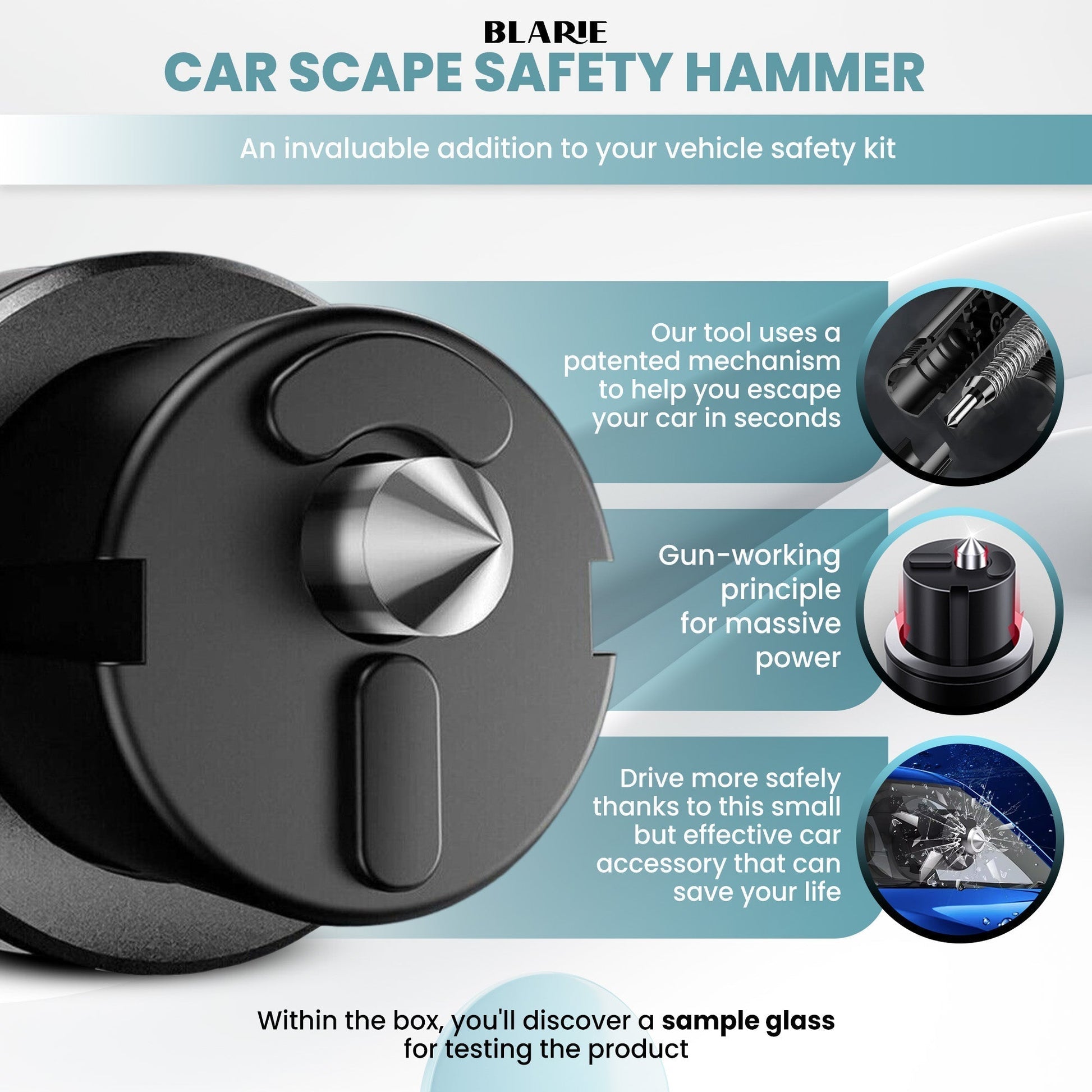 VierraSol | Martillo de Seguridad para Automóviles – Herramienta Esencial de Escape y Rompeventanas para Emergencias
