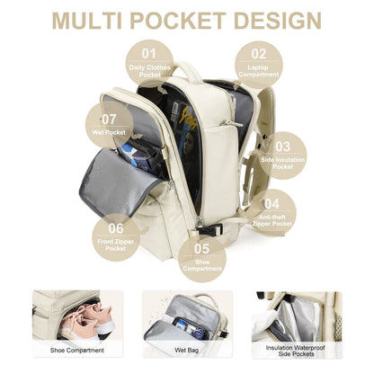 VierraSol | Mochila de Viaje Grande para Mujeres – Mochila de Senderismo Impermeable | Antirrobo
