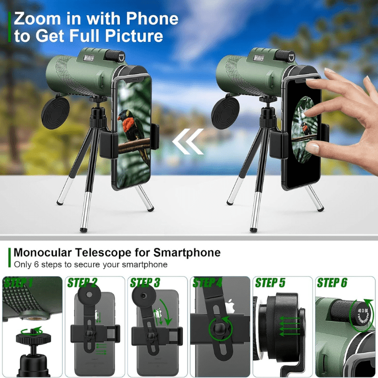 VierraSol | Monocular Compacto 600x Ultra-Zoom | Lente HD, Ligero y Perfecto para Senderismo, Observación de Aves y Eventos Deportivos
