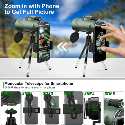 VierraSol | Monocular Compacto 600x Ultra-Zoom | Lente HD, Ligero y Perfecto para Senderismo, Observación de Aves y Eventos Deportivos
